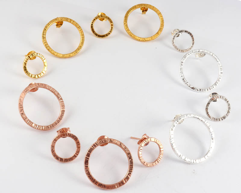 Image of gold vermeil hand made stud earrings by Jenny Holdsworth