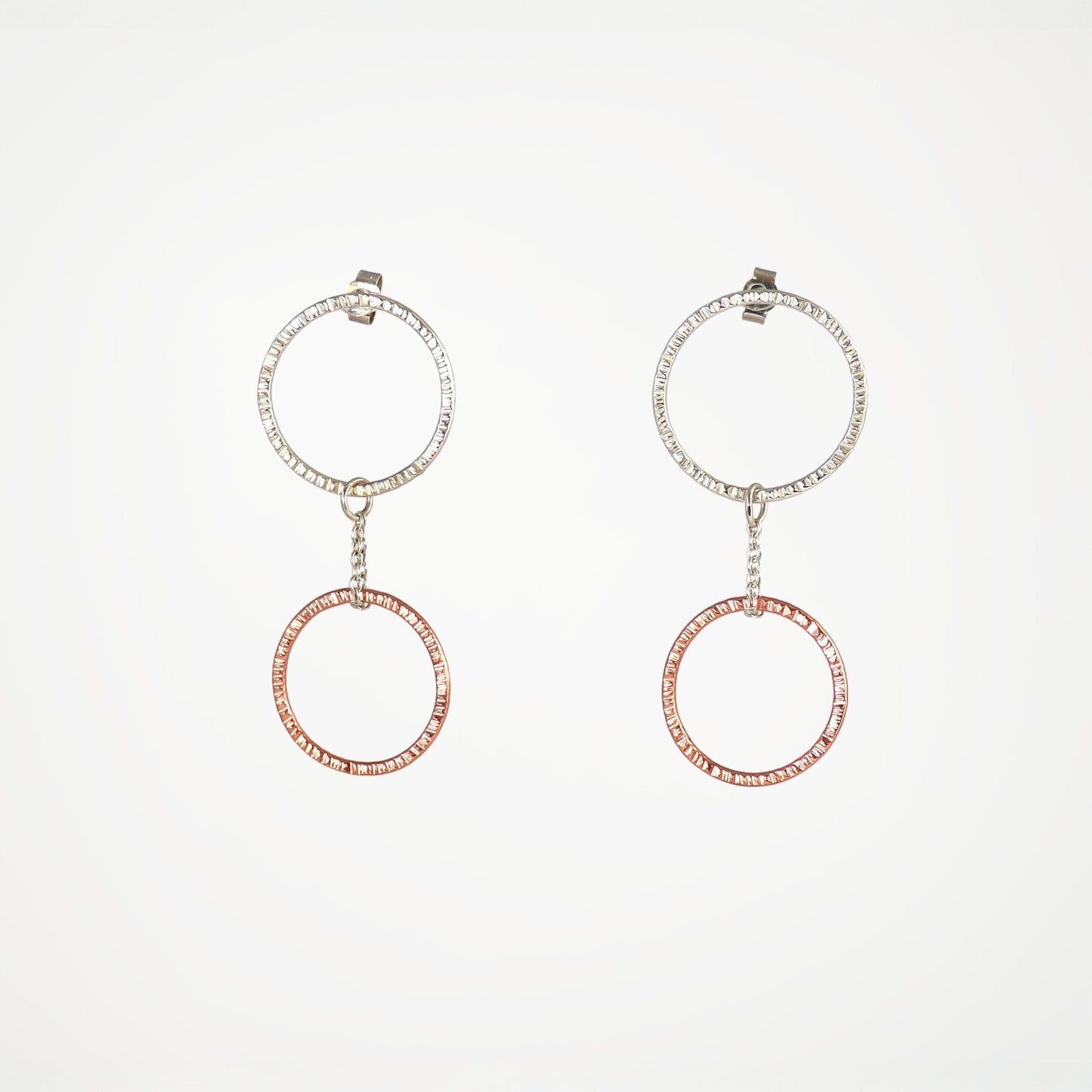 Linked circle earrings - silver & rose