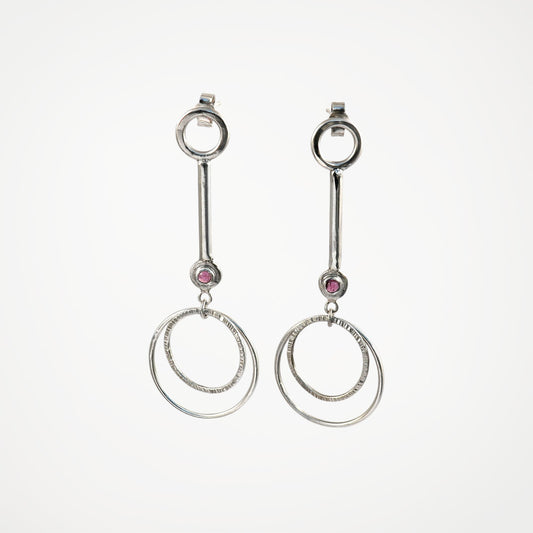 circle drop earrings with tourmaline made by Jenny Holdsworth