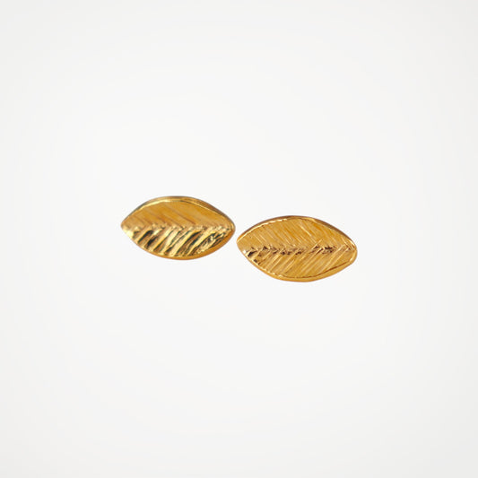 Textured Leaf Stud Earrings in Gold Vermeil