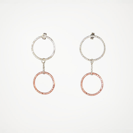 Linked circle earrings - silver & rose