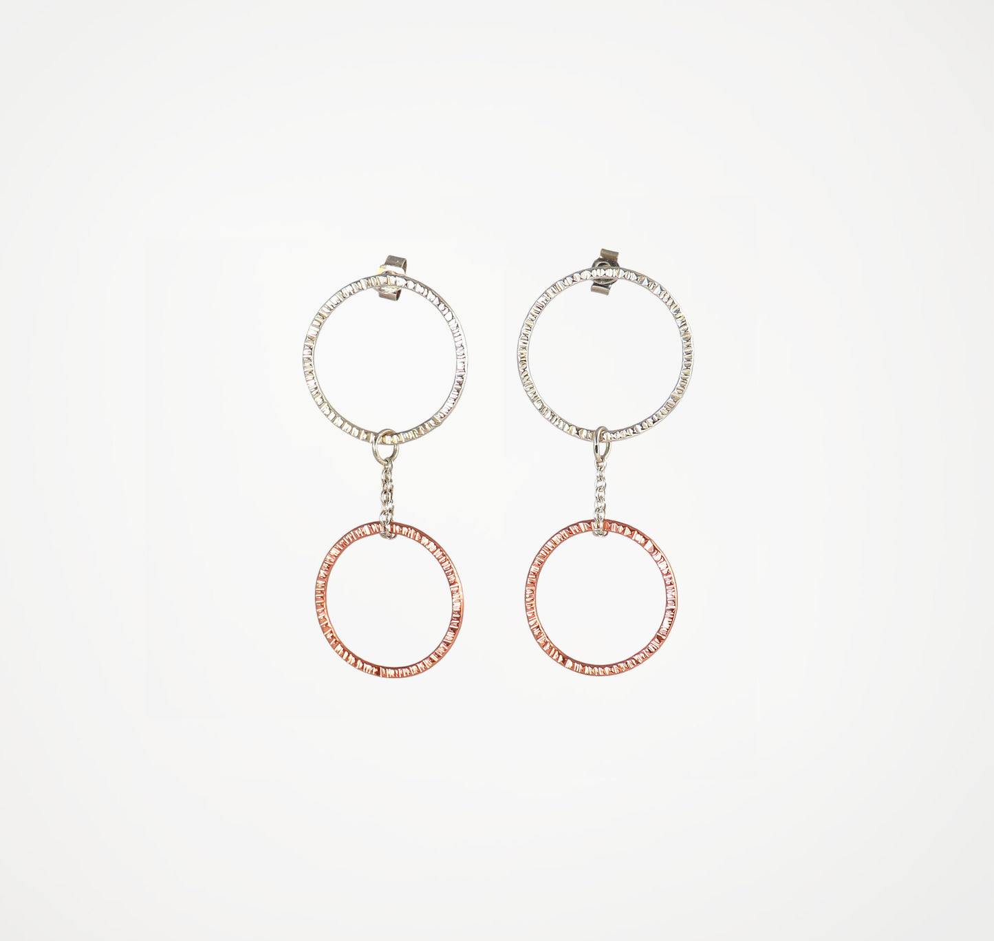 Linked circle earrings - silver & rose