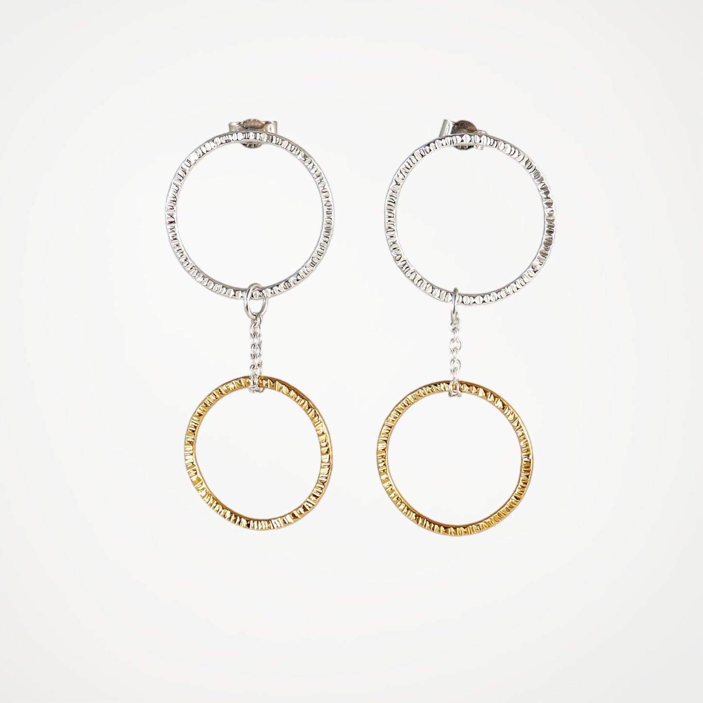 Linked circle earrings - silver & gold