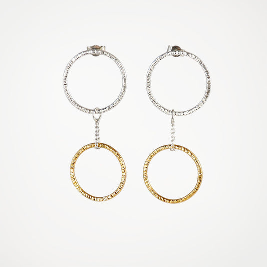Linked circle earrings - silver & gold