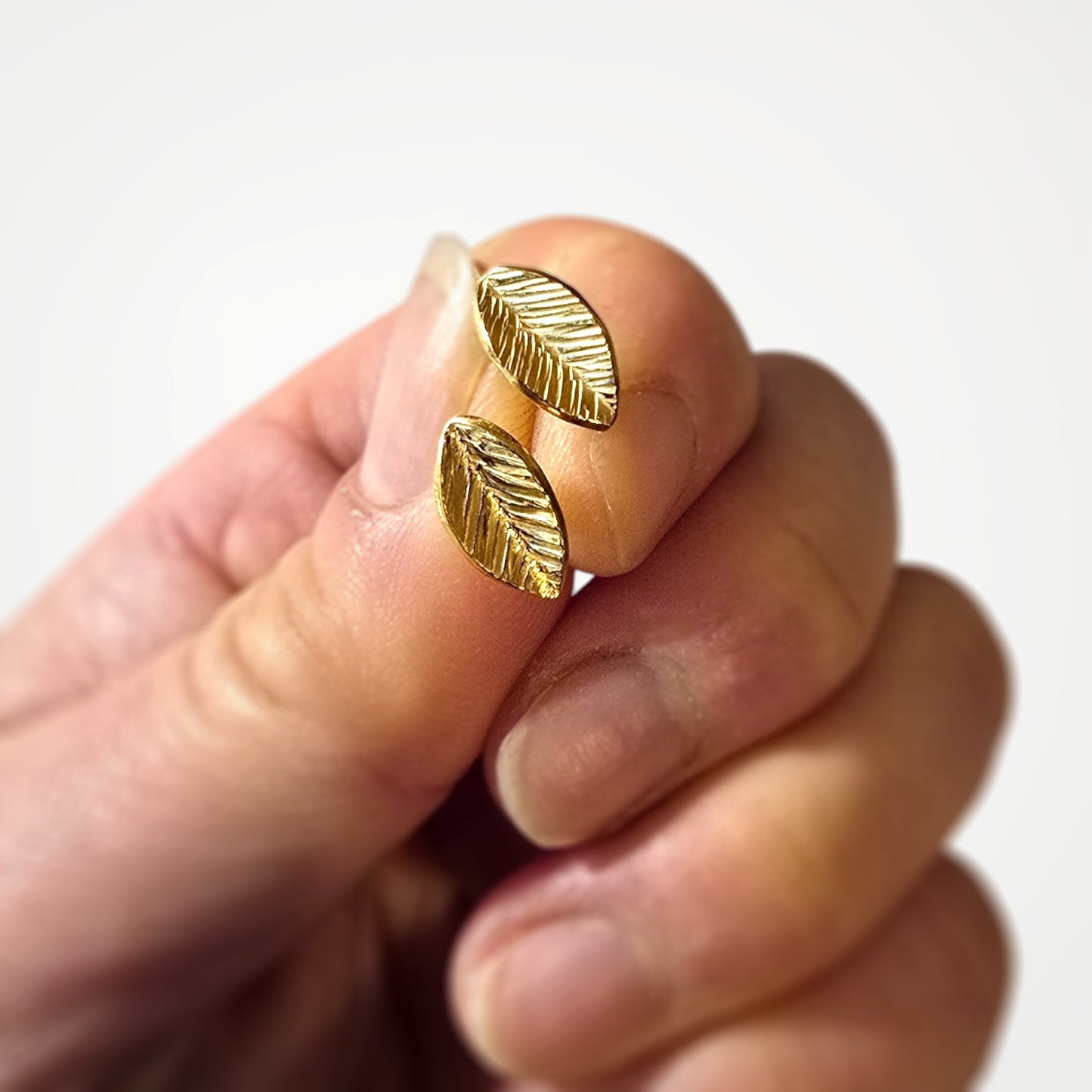 Textured leaf stud earrings gold vermeil