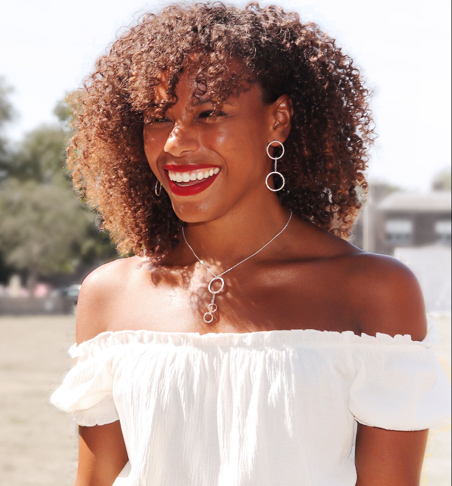Linked circle earrings - silver & rose