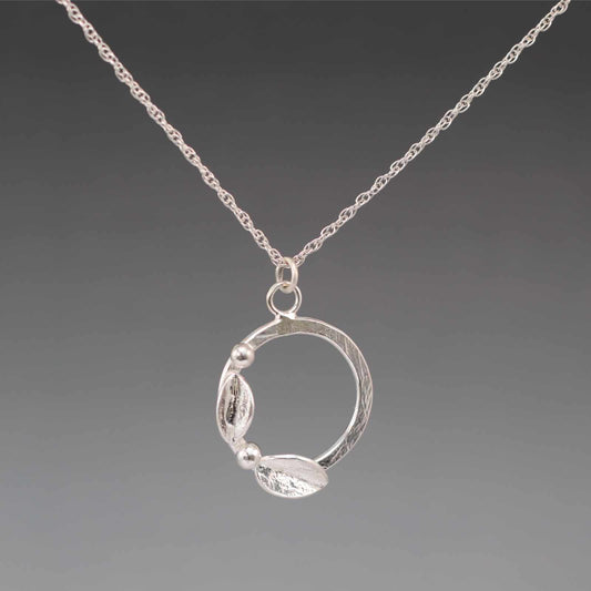 leaf circle necklace hand made by Jenny Holdsworth