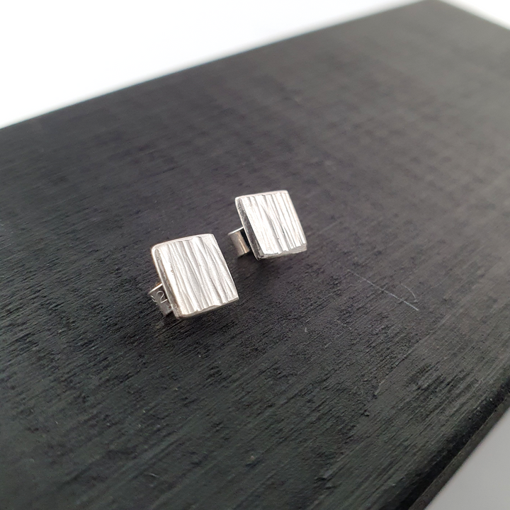 Mini Square studs made with reclaimed silver