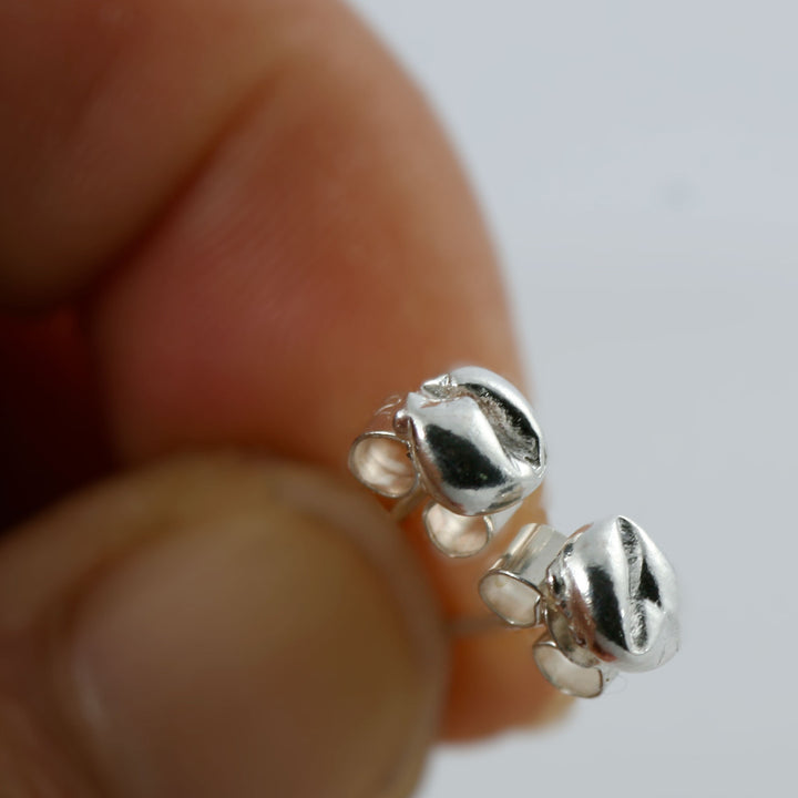 Coffee Bean Studs made with reclaimed silver