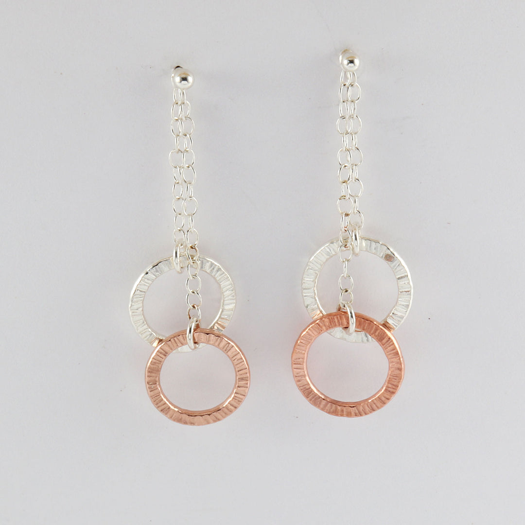Double circle drops silver and rose gold vermeil