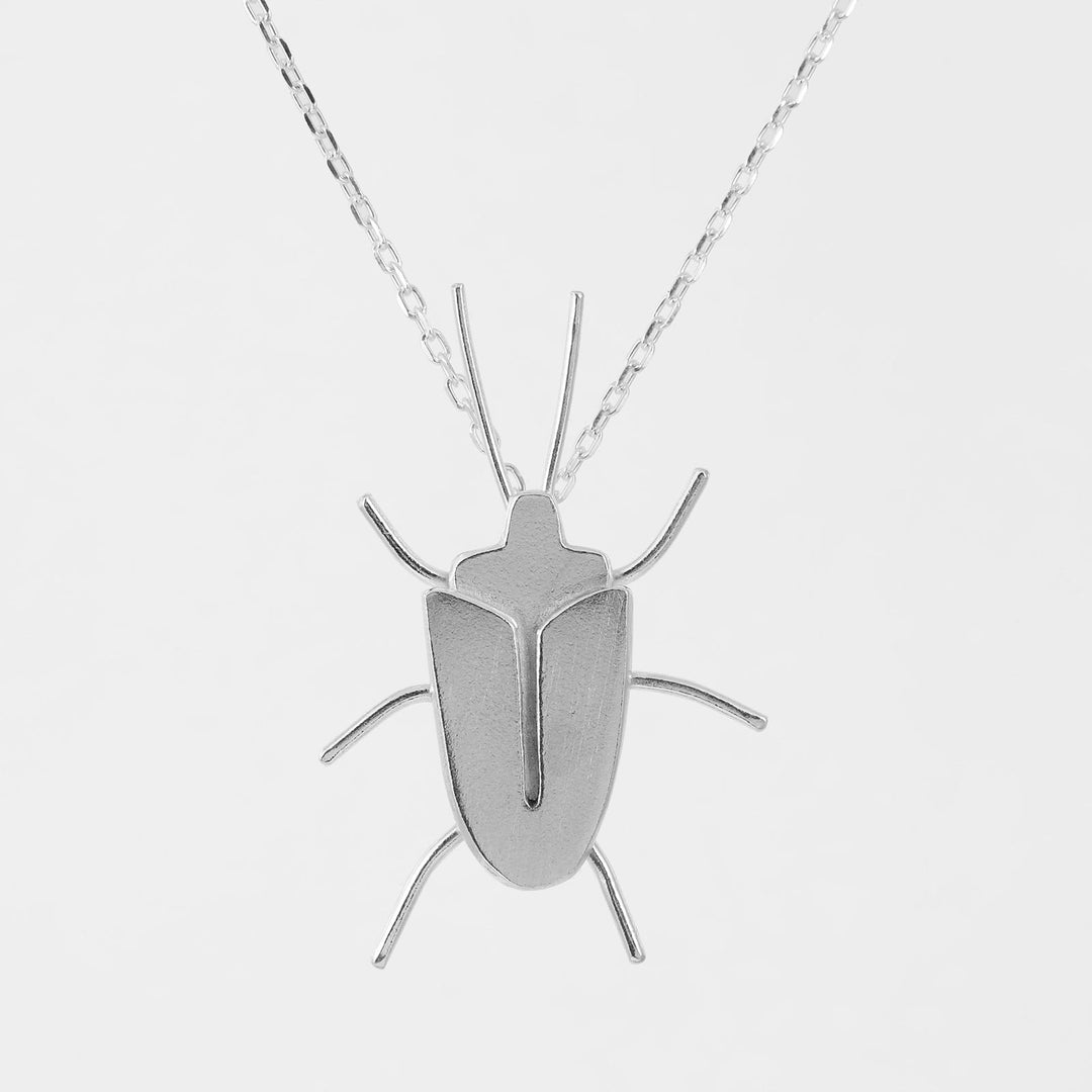 Jewelled frog beetle necklace silver