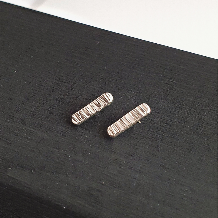 Textured Bar Studs made with Reclaimed Silver